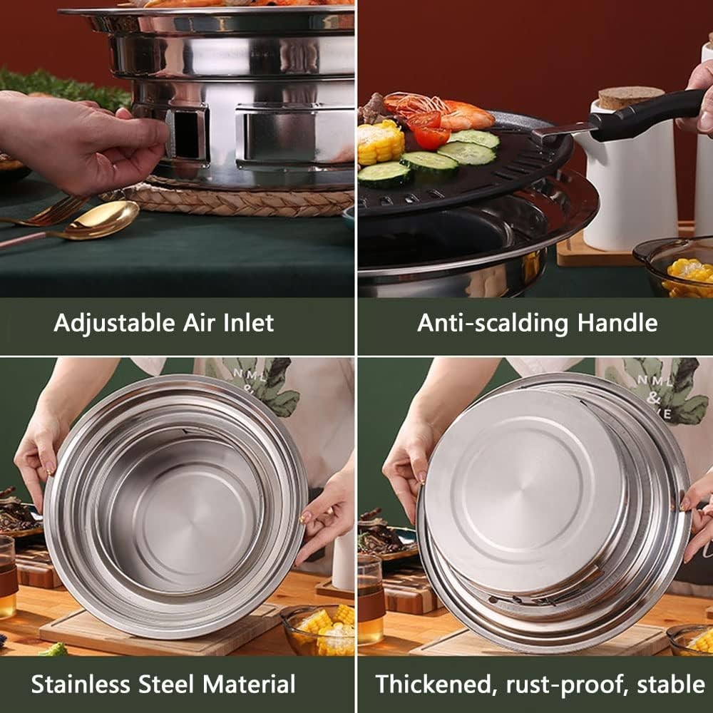 Portable Multifunction Charcoal BBQ Grill Korean Tabletop Smoker Stove Outdoor