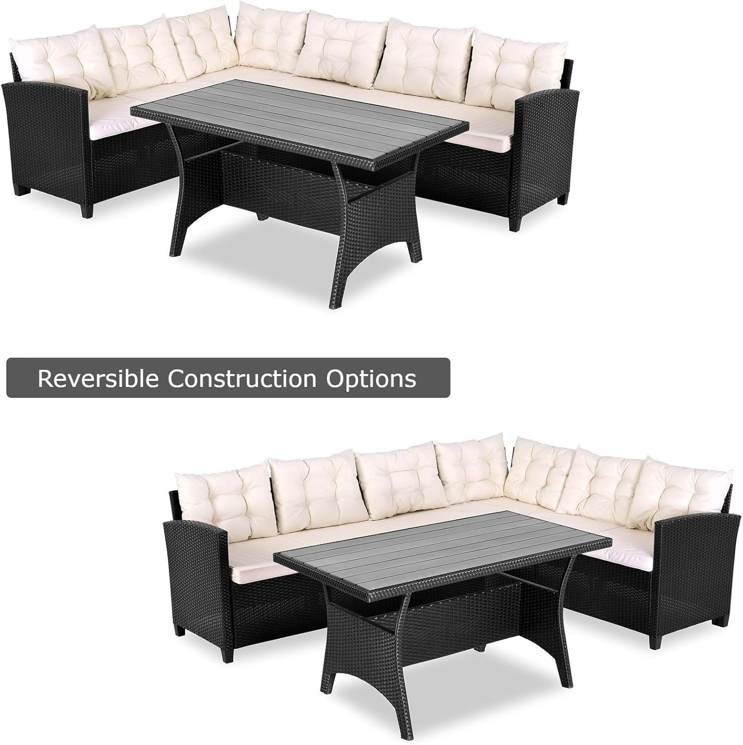 Outdoor Poly Rattan Corner Dining Set | Weatherproof Patio Sofa w/ Cushions