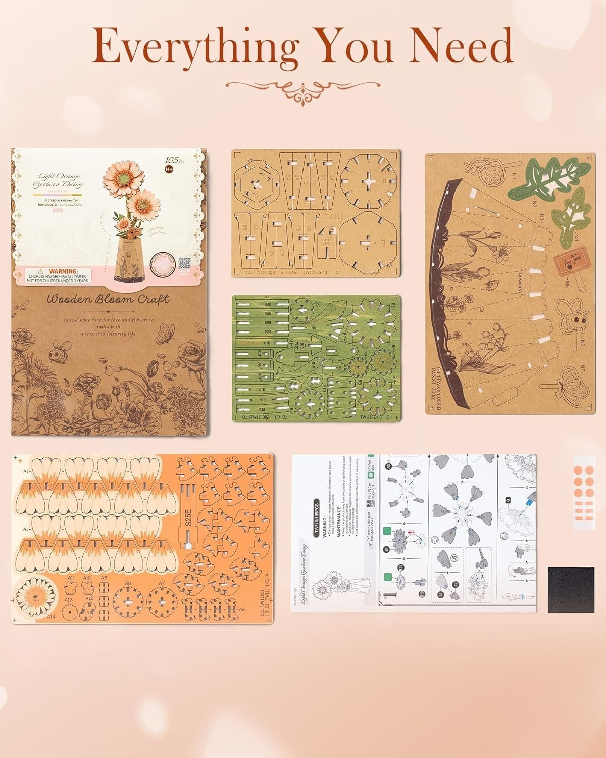 DIY Wooden Flower Puzzle Kit – Buildable Blooming Decor Gift for Adults