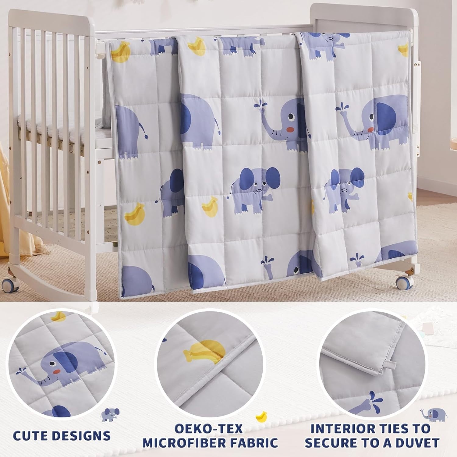 Kids Weighted Blanket 36"x48", 3lbs Grey Elephant Breathable Glass Beads