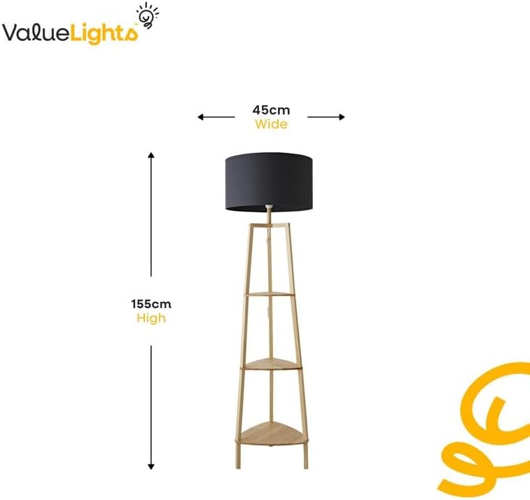 Wooden Floor Lamp with Shelves Storage Modern Standing Light LED Home Decor