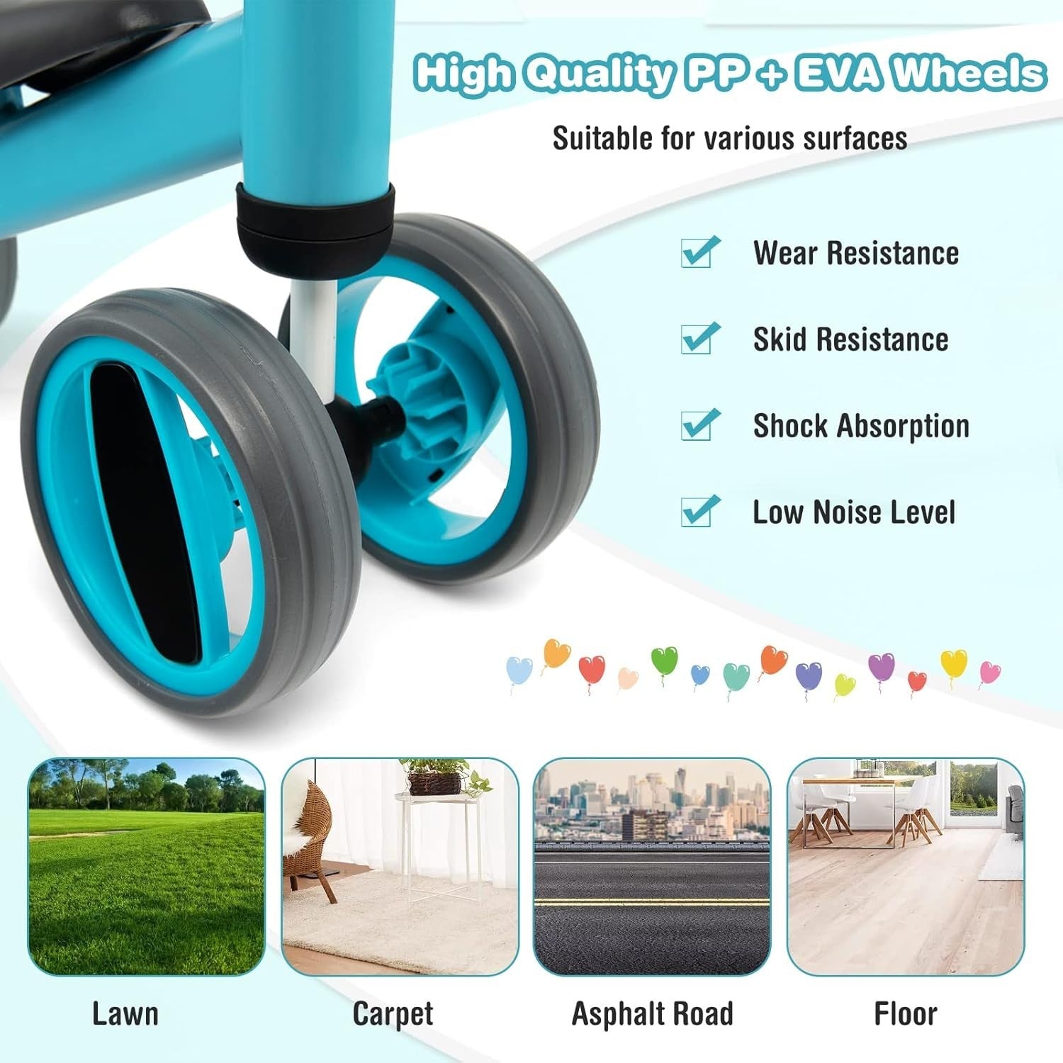 Baby Balance Bike 4 Wheel Toddler Walker Ride On No Pedal Age 1-2 Blue