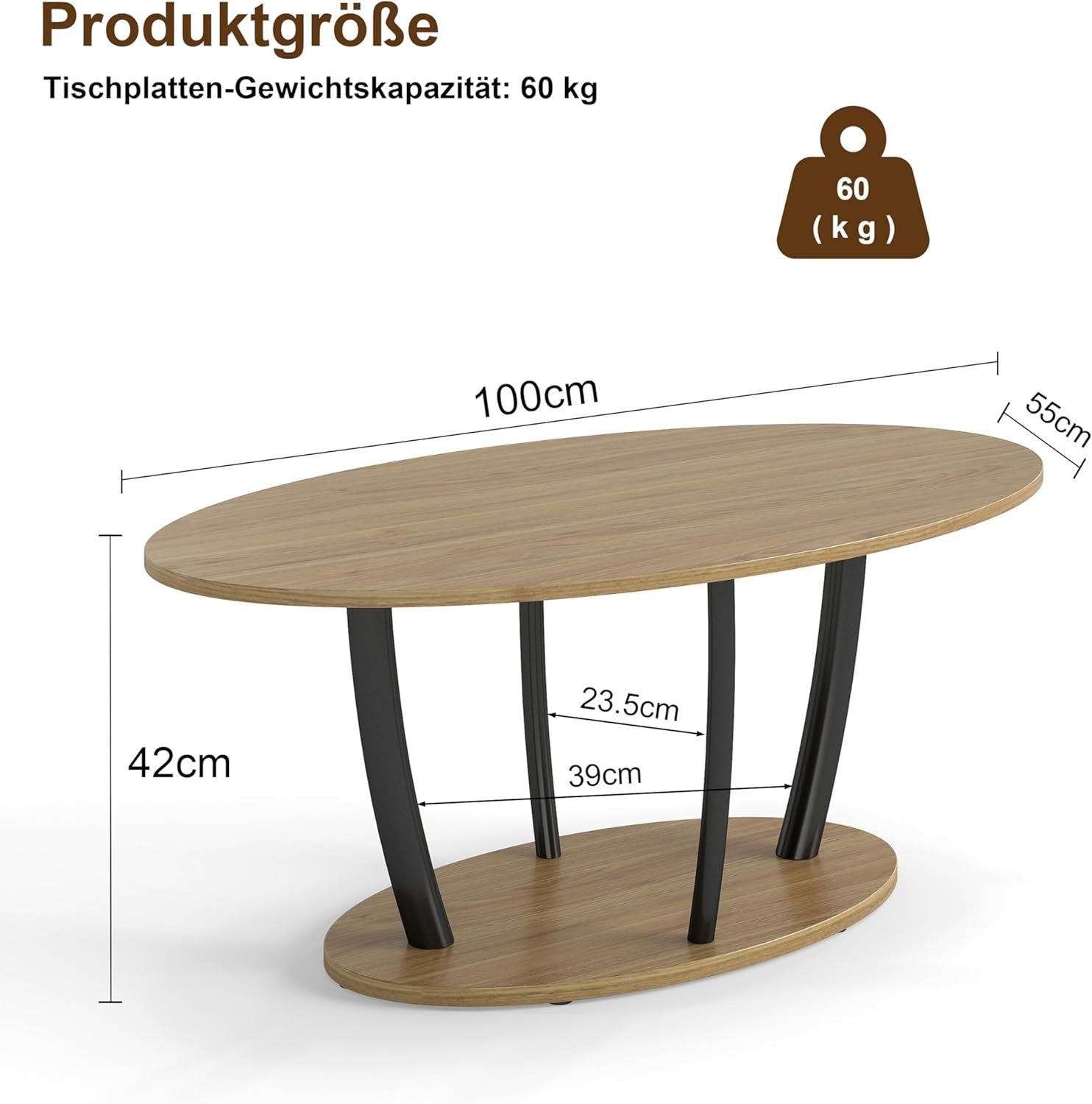 Modern Oak Oval Coffee Table with Storage Shelf – Small Space Mid-Century
