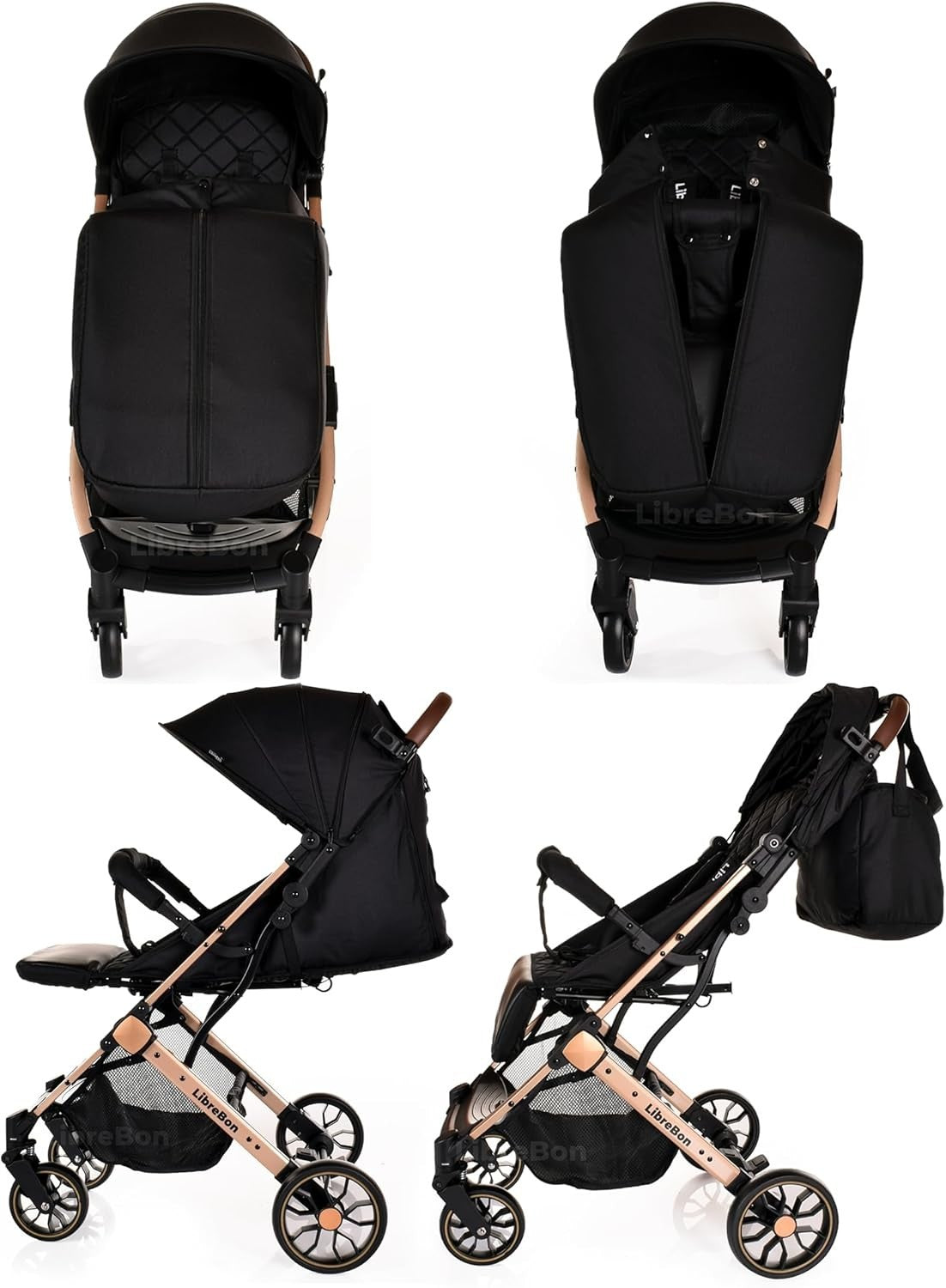 Lightweight Travel Baby Stroller One Hand Fold Compact Buggy Pink Gold