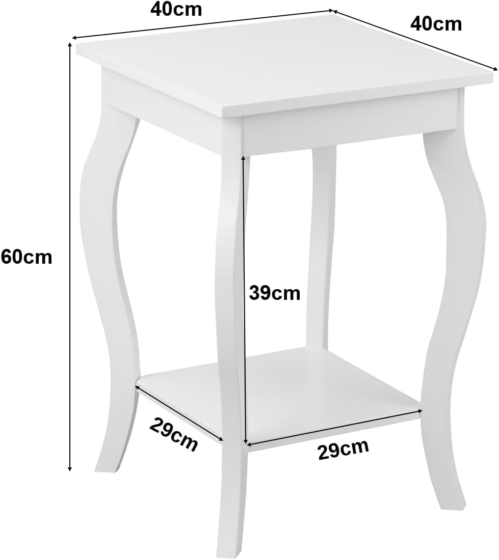 Set of 2 White Wooden Bedside Tables – Modern 2-Tier Side Tables 40×40×60cm