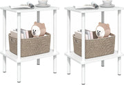 Set of 2 Narrow 2-Tier White Side Tables – Small Space Bedside Storage