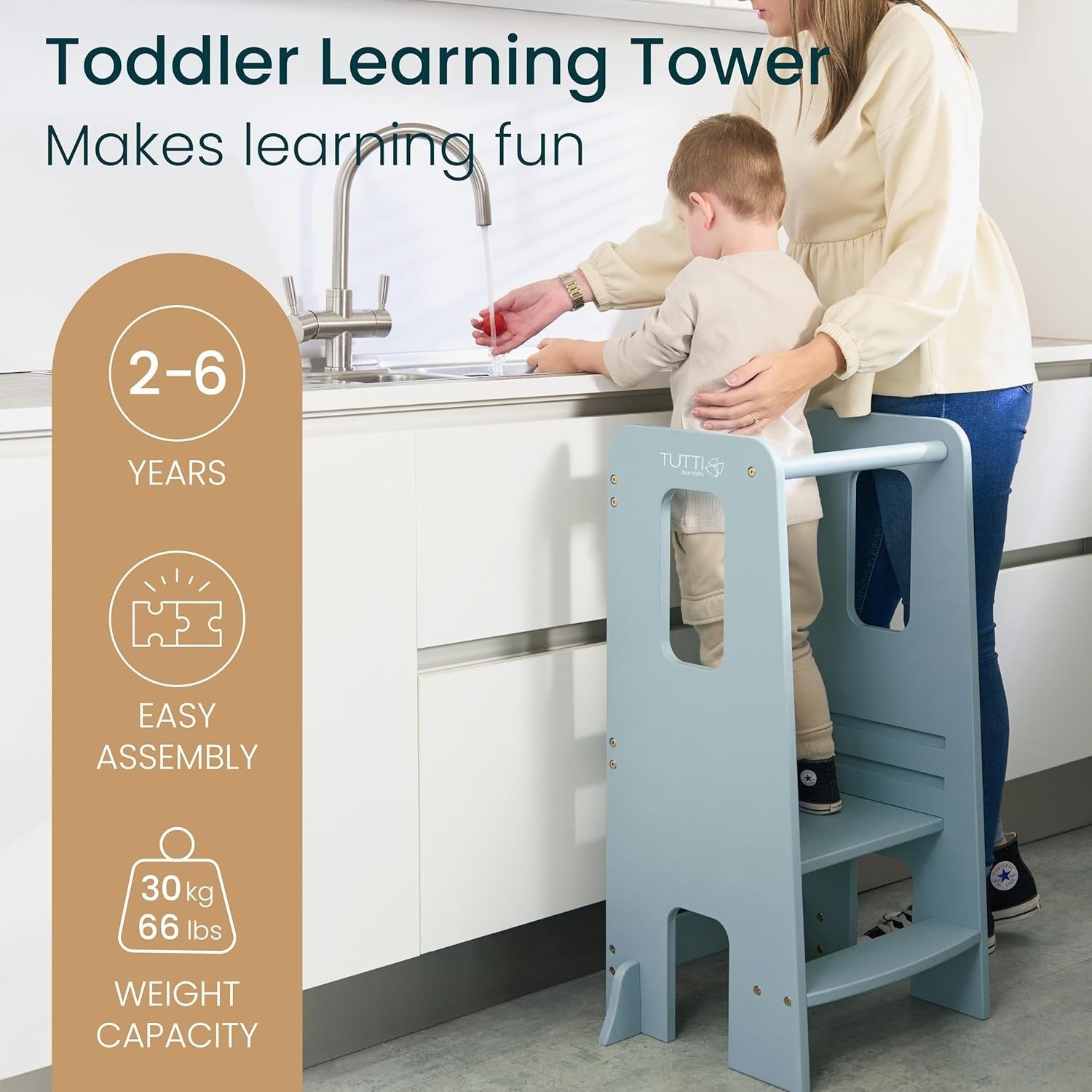 Adjustable Toddler Learning Tower Stool with Anti-Tip Safety & Easy Assembly