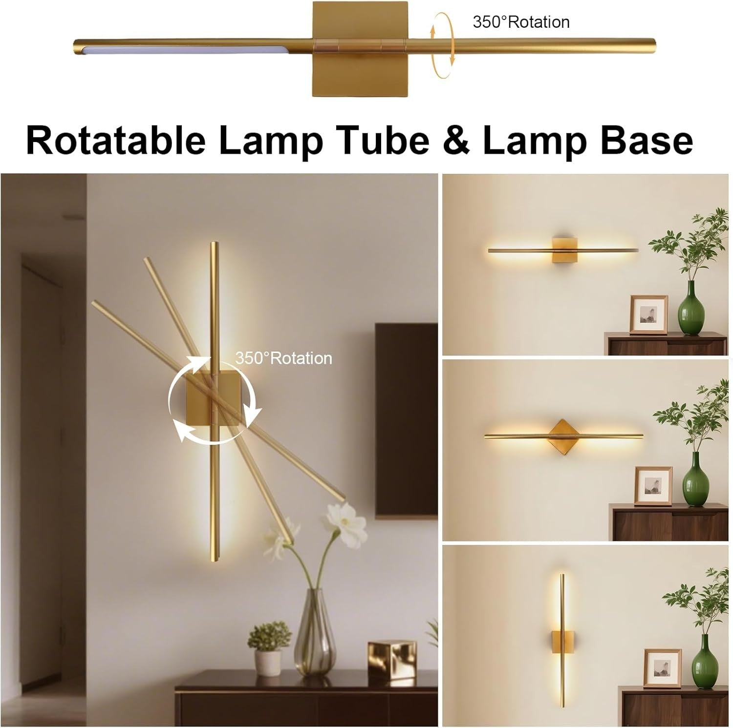 Rechargeable LED Wall Lights 2-Pack Dimmable Touch Remote 3 Color 70CM Gold