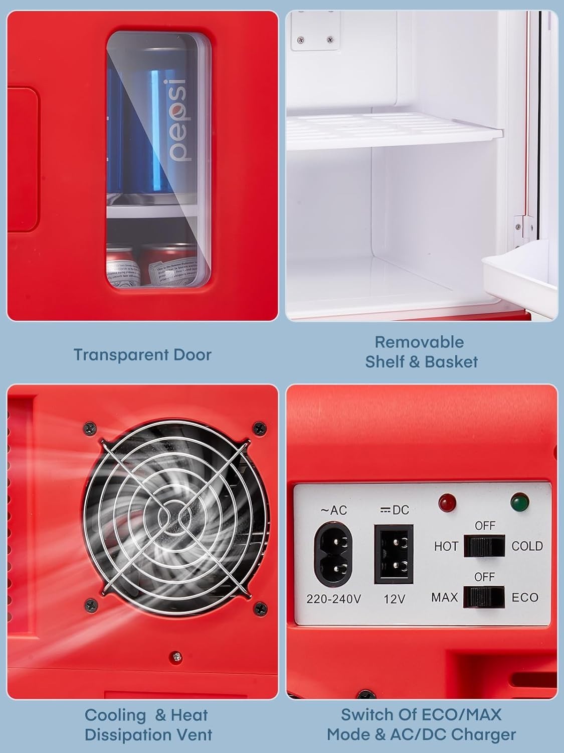 15L Mini Fridge Portable Cooler & Warmer Red 12V/240V Compact