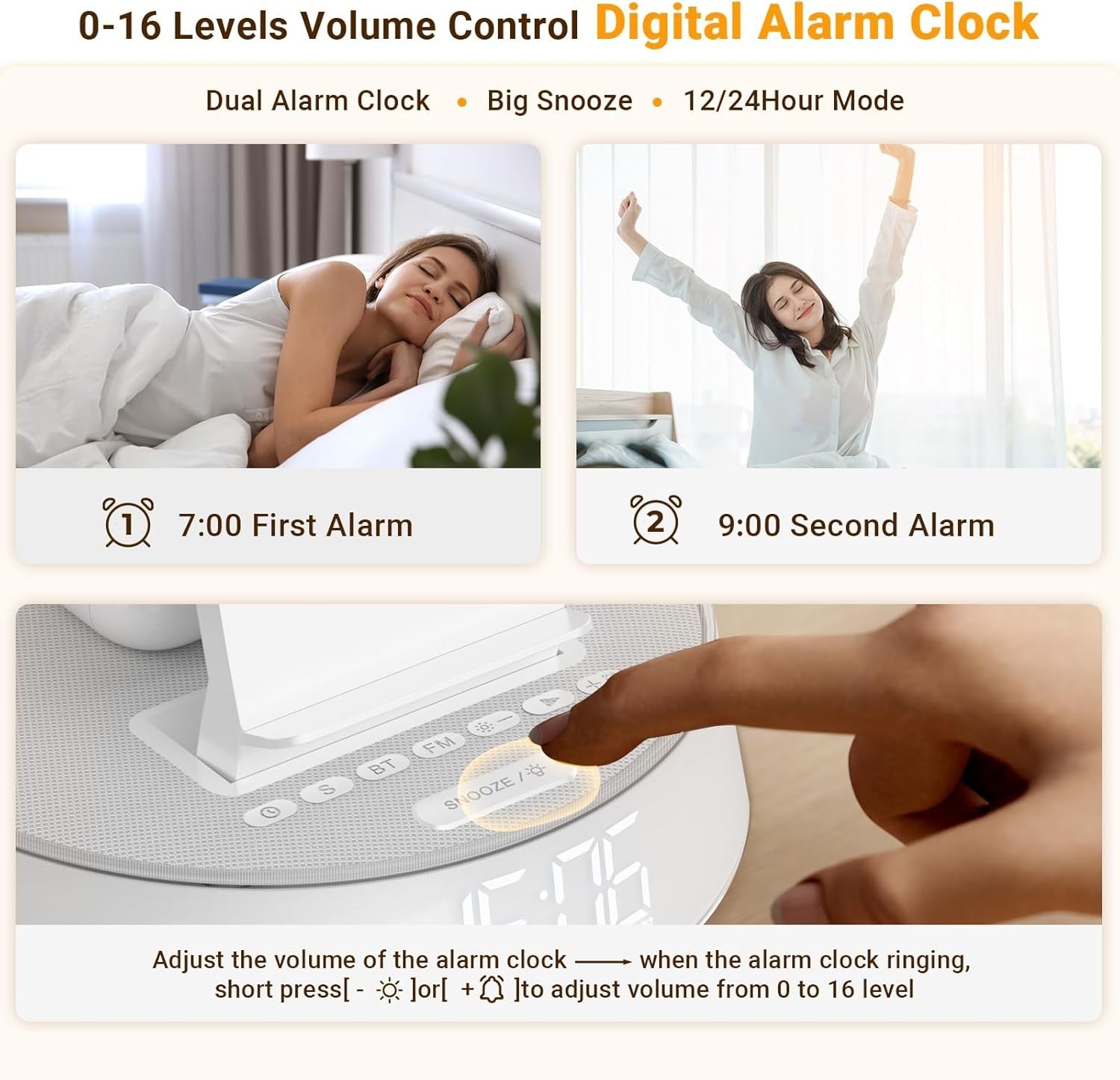 Wireless Charging Alarm Clock Bluetooth Speaker Night Light Fast Charger
