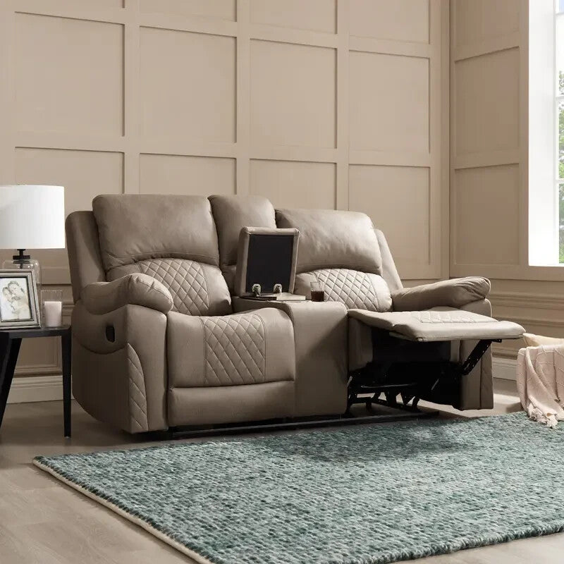 2 Seater Recliner Sofa Air Leather Brown Manual Couch Cupholder Storage