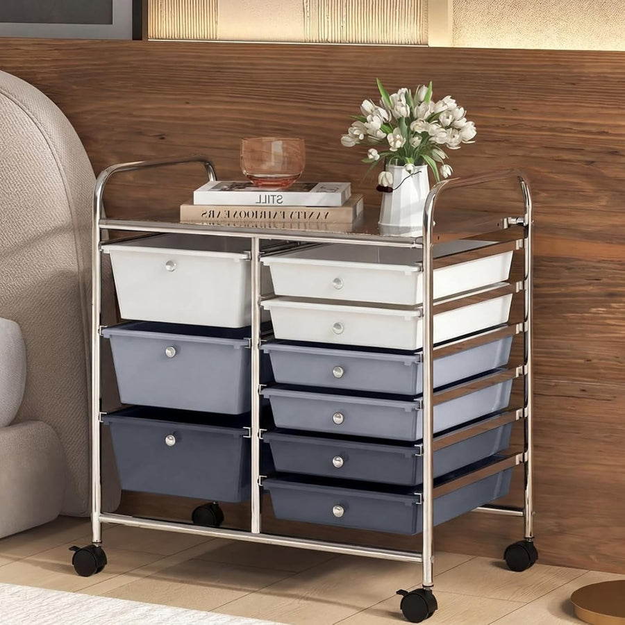 9 Drawer Rolling Storage Cart Utility Trolley Mobile Organiser Wheels