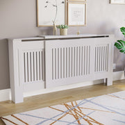 Adjustable White Radiator Cover | Modern Slatted MDF Heater Cabinet with Shelf