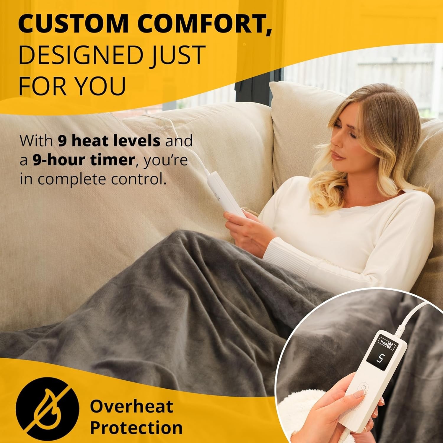Electric Heated Throw Blanket Fleece Sherpa Fast Heat 9 Settings Timer