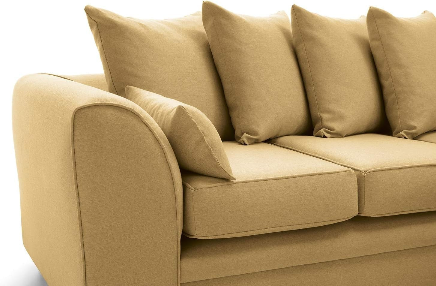 Mustard L-Shaped Corner Sofa 3 Seater Brushed Cotton Modern Comfort