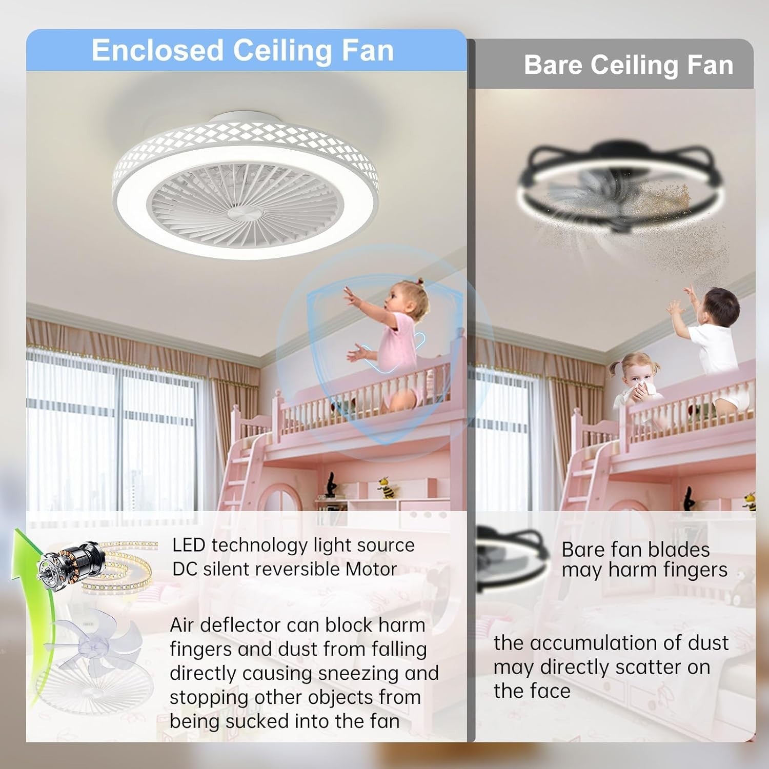 50W Ceiling Fan Light, 3 Speeds, Dimmable LED, Remote Control
