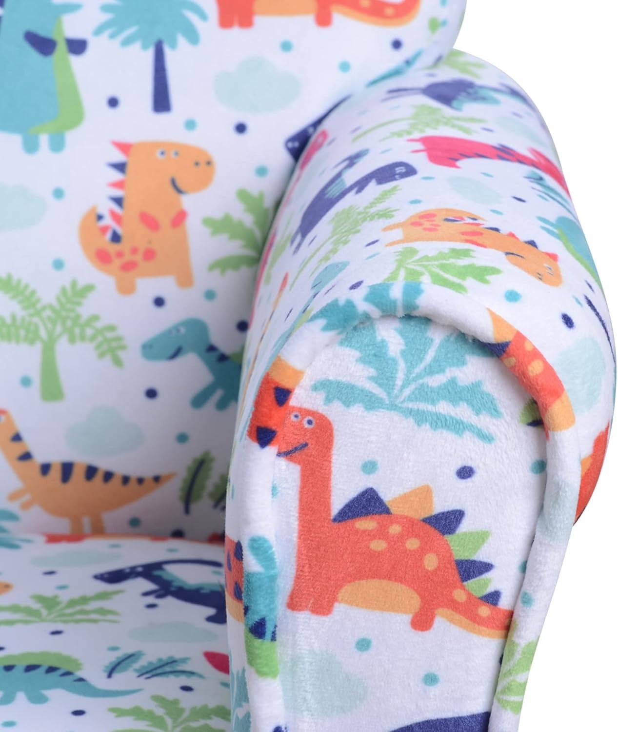 Kids Dinosaur Armchair Flannel Sofa Tub Chair Wooden Frame Bedroom