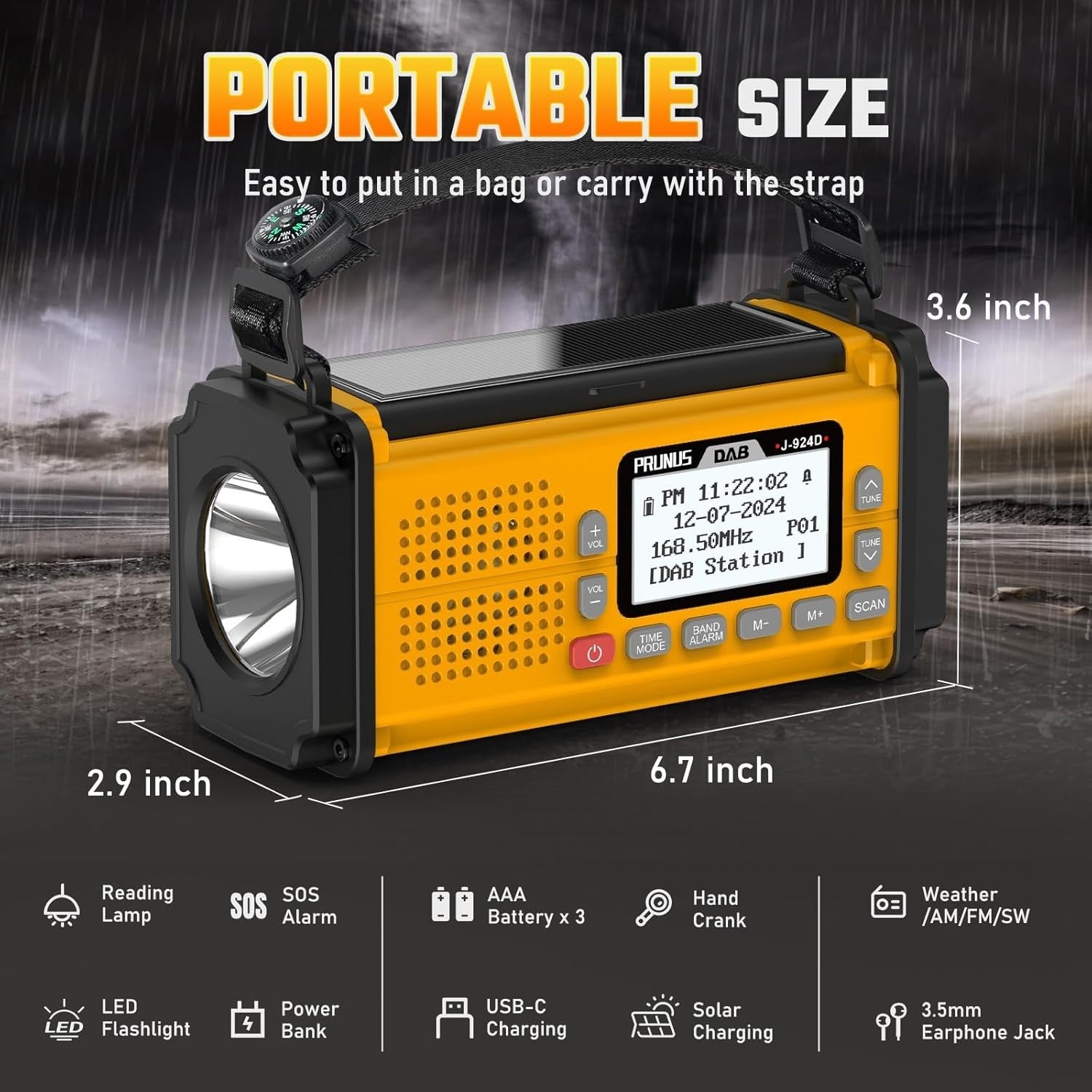 Emergency Wind-Up DAB/FM Radio with 10000mAh, Solar, Torch & SOS