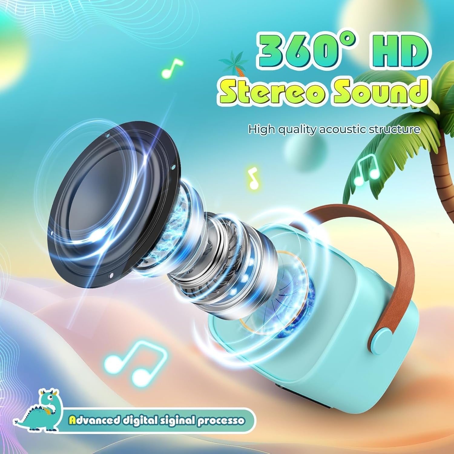 Dinosaur Kids Karaoke Machine Bluetooth Speaker 2 Mics Boys
