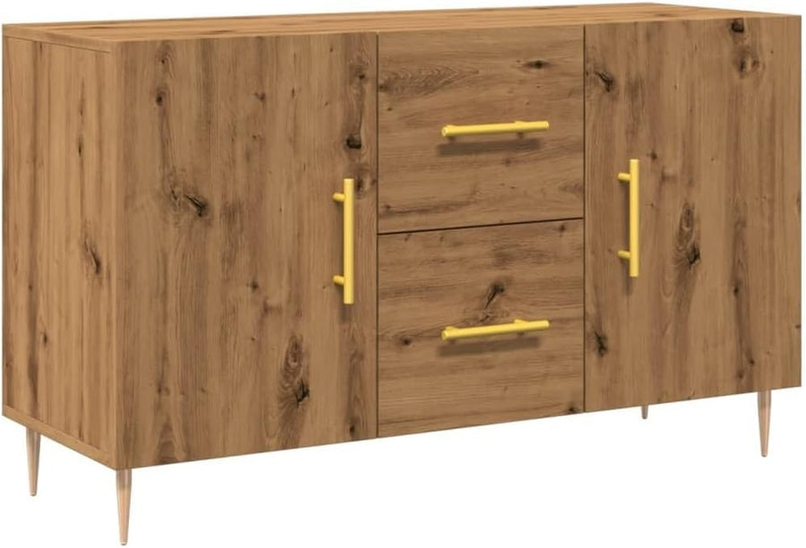 Modern Oak Sideboard Cabinet with Drawers Storage Unit Metal Legs