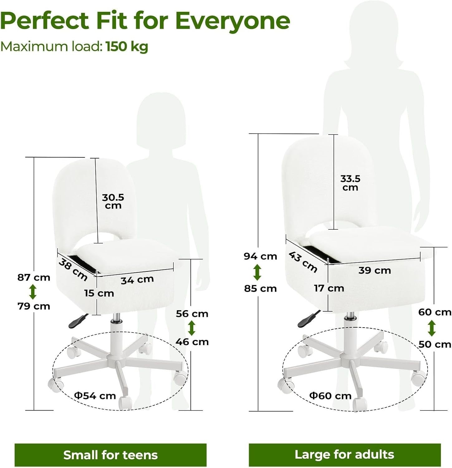White Furry Vanity Chair with Storage Swivel Adjustable Height & Wheels