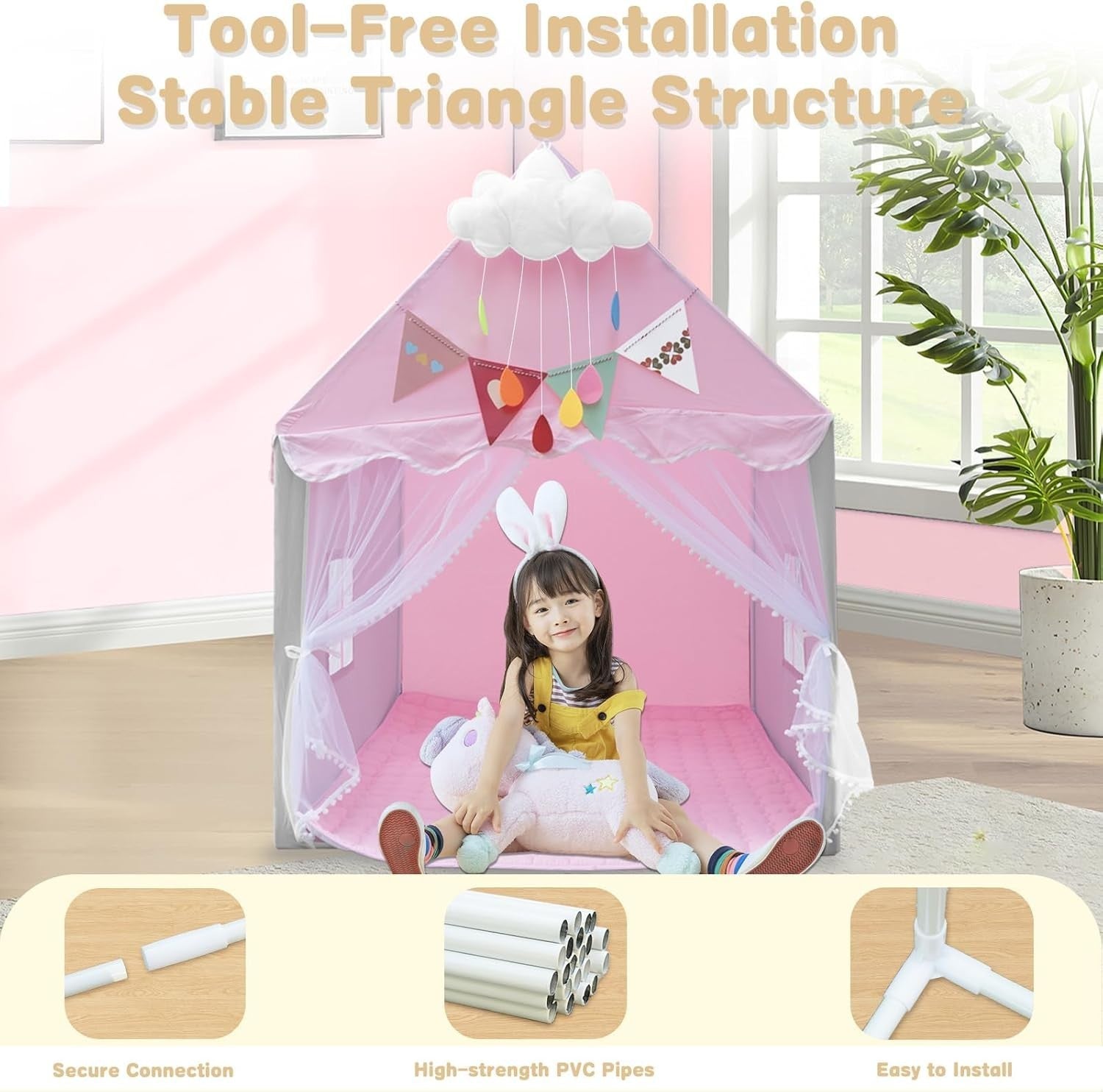 Pink Princess Kids Play Tent Wendy House Pop Up Indoor Castle