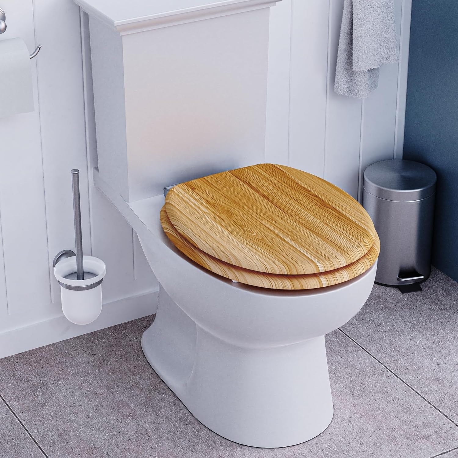 Light Oak Wooden Toilet Seat Soft Close Quick Release Antibacterial Durable
