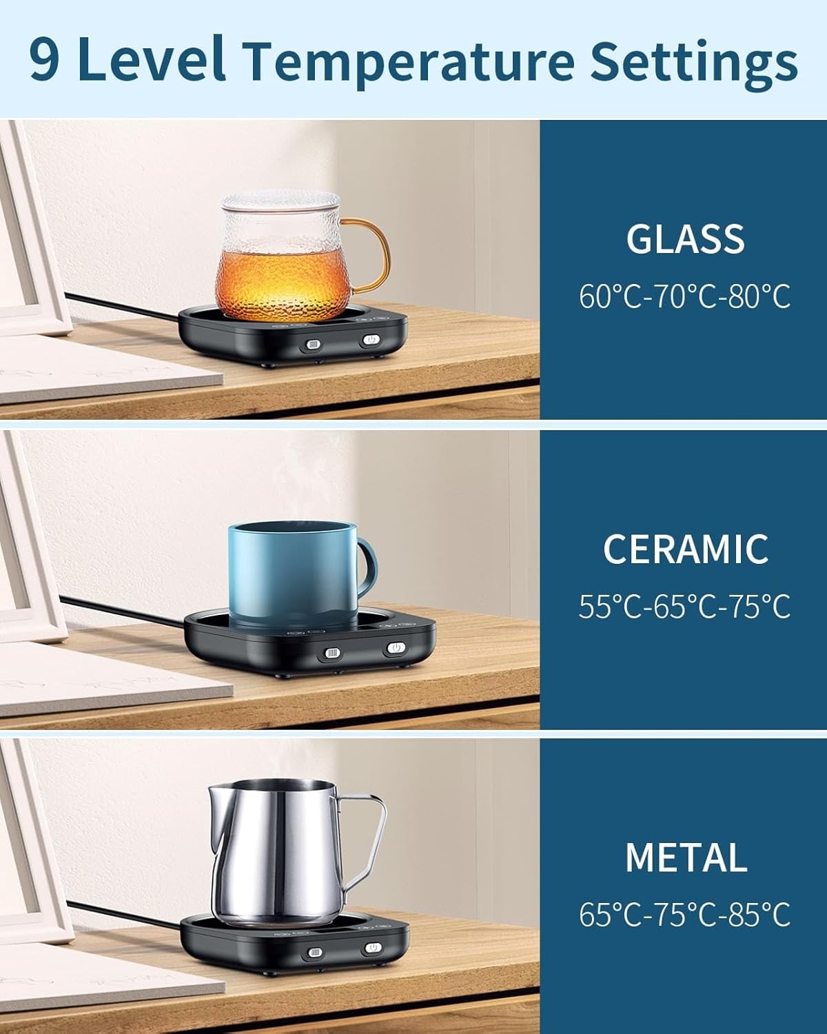 Smart Electric Mug Warmer – Adjustable Coffee & Tea Warmer, Black