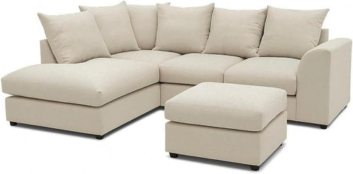 Cream 4 Seater L Shaped Corner Sofa with Footstool – Left Hand Sectional
