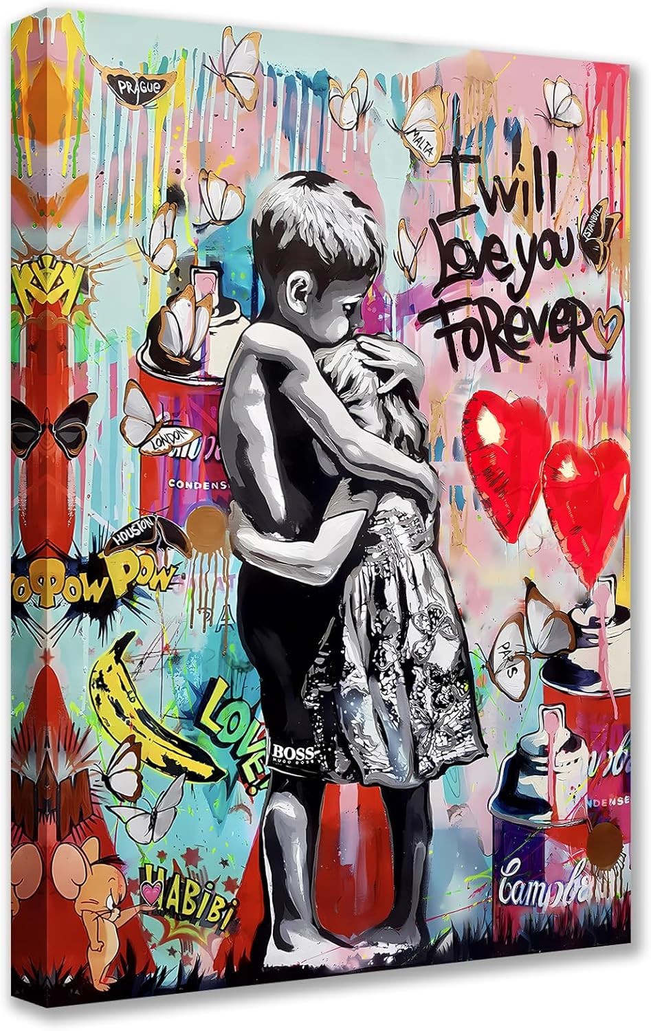 Banksy Style Graffiti Canvas Wall Art 16x24in Framed