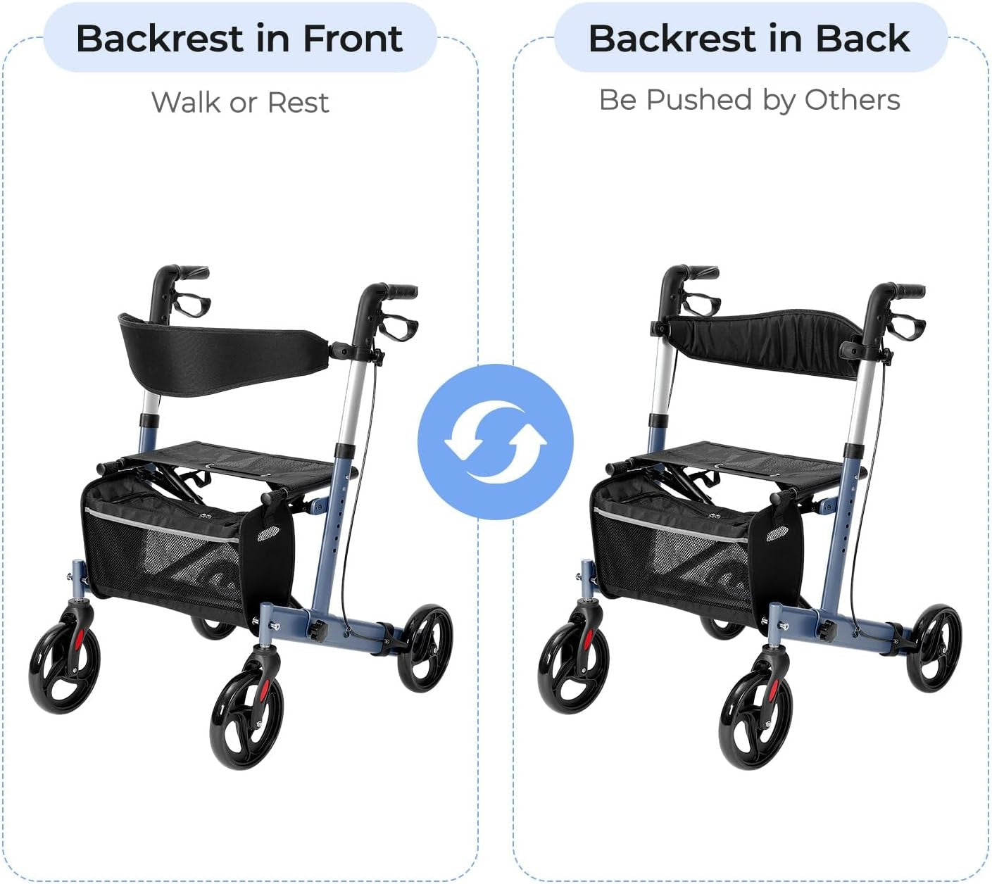 Lightweight Folding Rollator Walker 4 Wheels Seat Adjustable Brakes 300lb