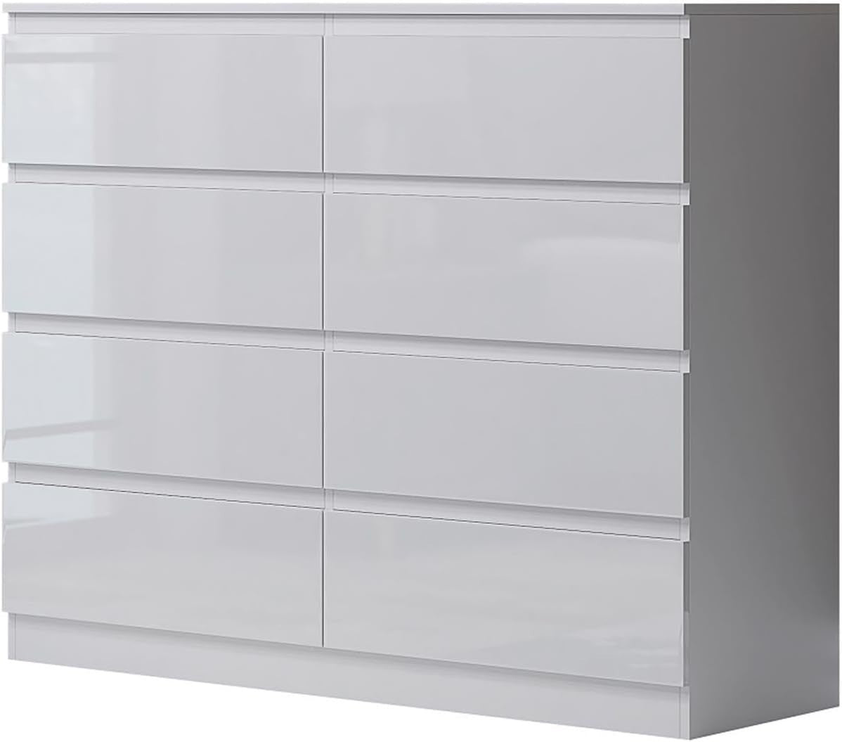 White Gloss 8 Drawer Chest Wide Tall Storage Unit for Bedroom Modern