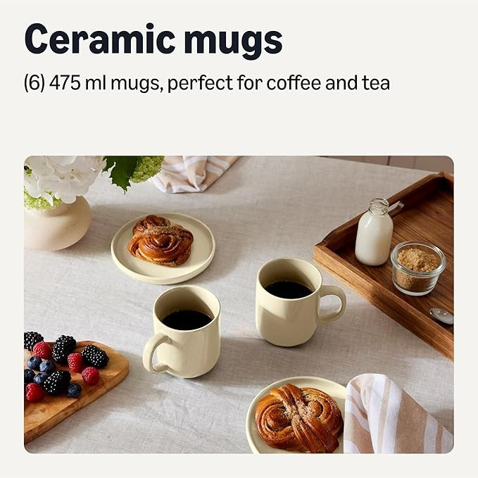 6pc Stoneware Coffee Mugs Set 473ml Microwave Dishwasher Safe Ivory