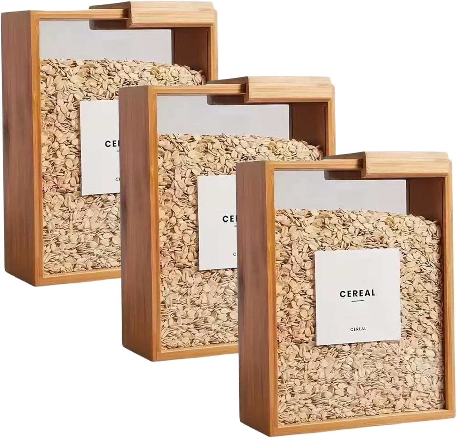 3PCS 3L Airtight Cereal Storage Containers Wooden Lid