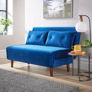Velvet Double Sofa Bed Blue Folding Chair Sleeper Seat with Pillows