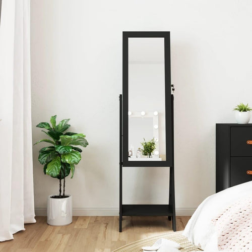 LED Standing Mirror Jewelry Cabinet Lockable Storage Armoire Black