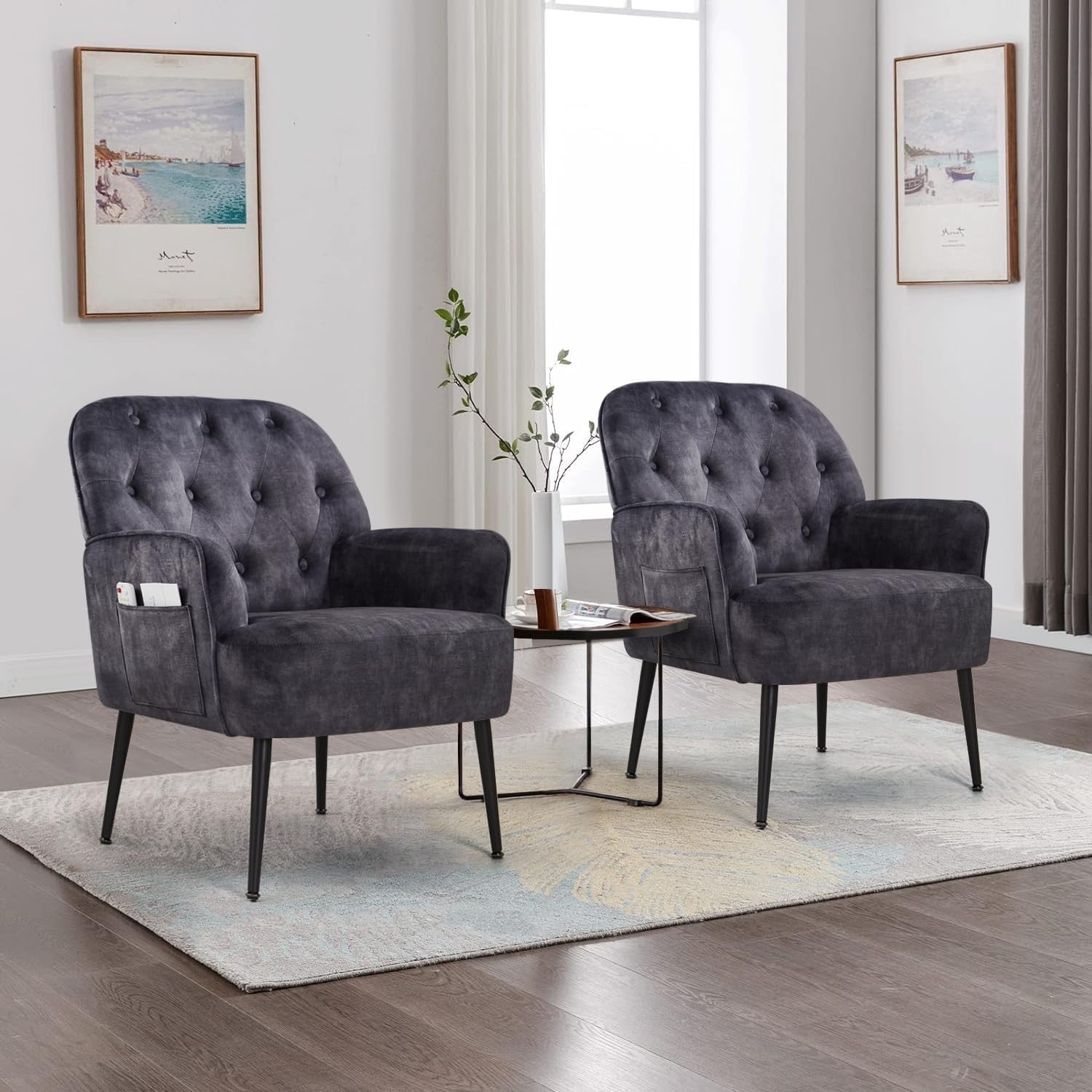 Grey Velvet Accent Armchair Tub Chair Reading Seat Metal Legs Comfortable