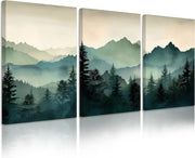 Sage Green Mountain Forest Wall Art Set of 3 Framed 12x16in