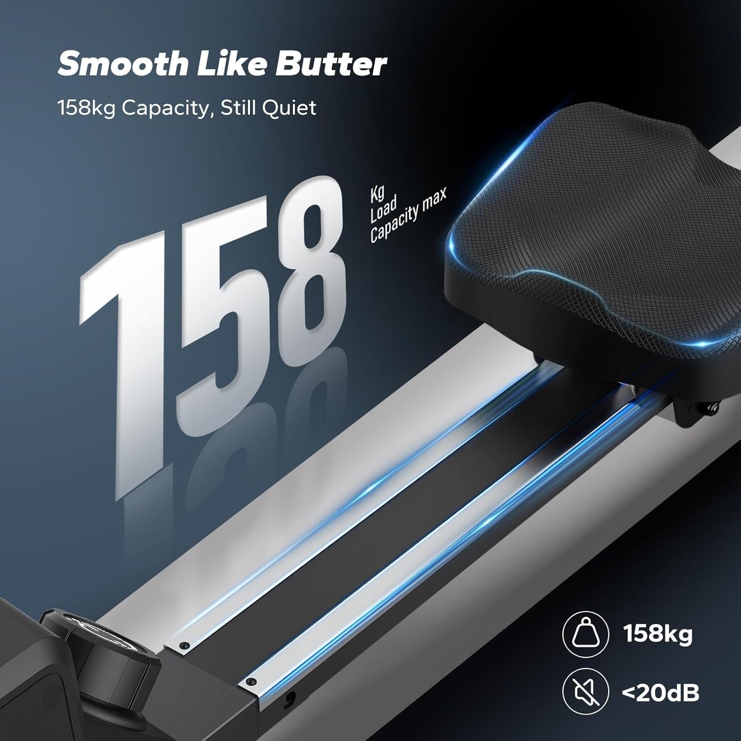 Compact Magnetic Rowing Machine 16-Level Quiet Dual Rail App Smart Home Rower
