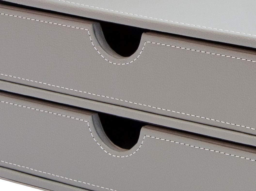 Grey Faux Leather 2-Tier Desk Paper Sorter A4 Document Organiser