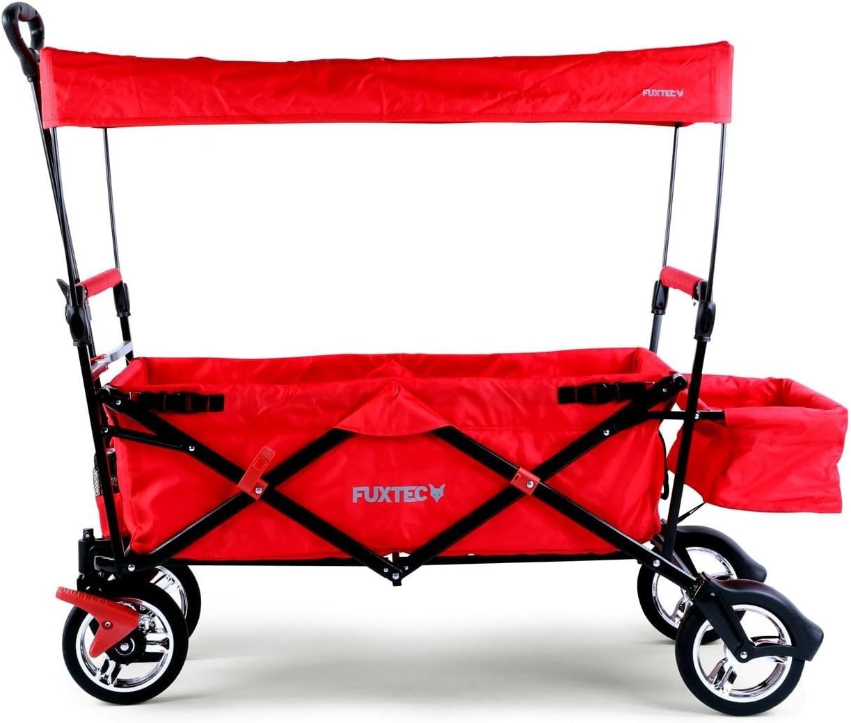 Red Kids Folding Wagon Push Pull Stroller Cart w/ Canopy & Storage Bag