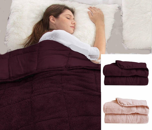 Teddy Fleece Weighted Blanket Plum 15lbs 152x200cm Calming Comfort