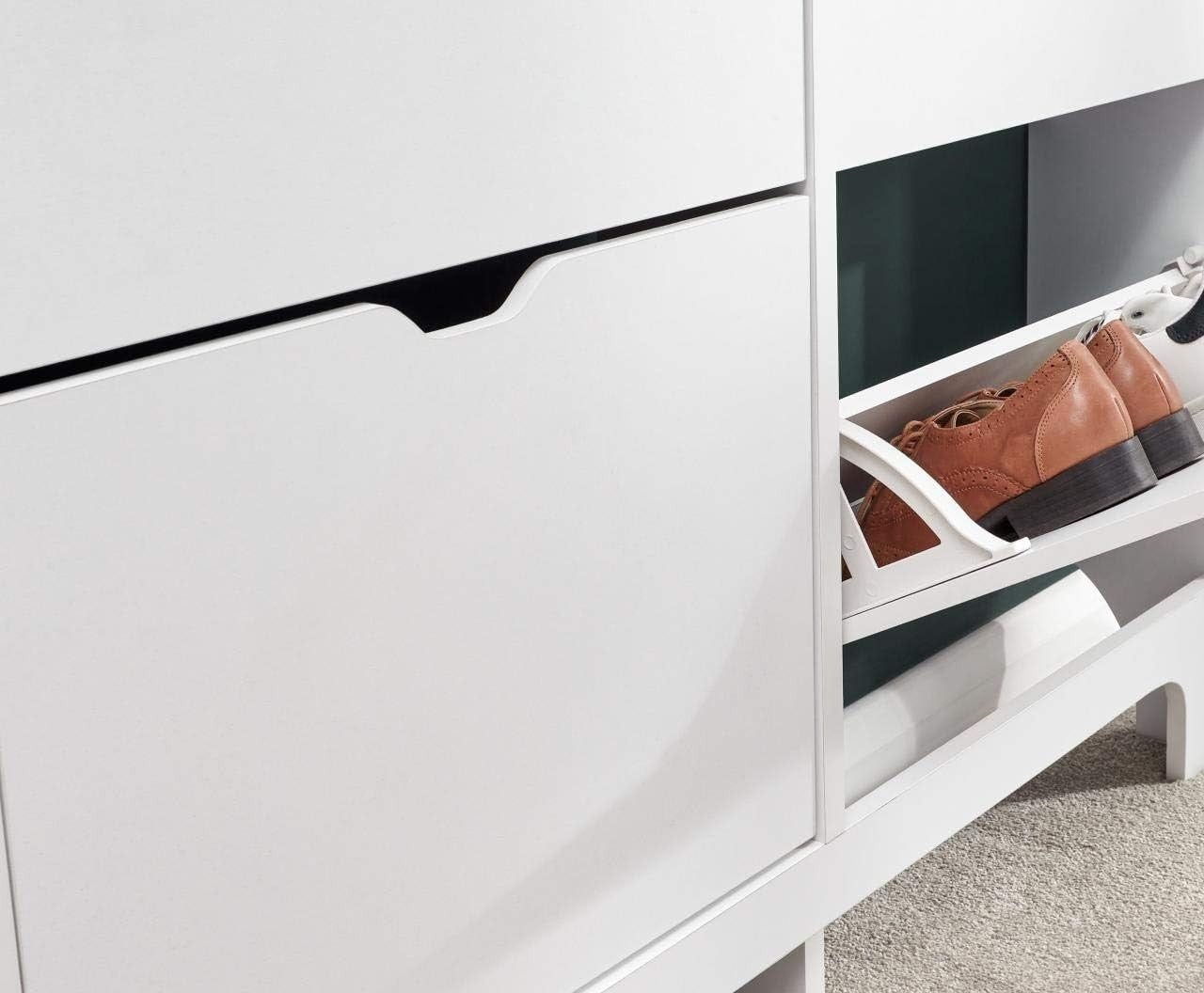Narrow 2 Door Shoe Storage Cabinet with 6 Drawers 102x17x90 cm White