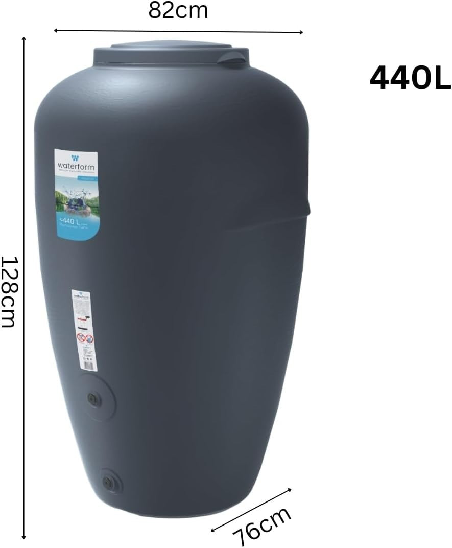 440L Anthracite Garden Water Butt with Tap & Full Connection Kit
