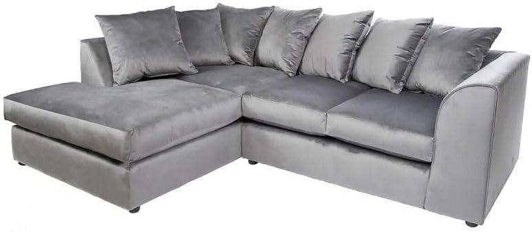 Luxury Grey Plush Velvet 4 Seater L Shape Modular Corner Sofa Set Comfy