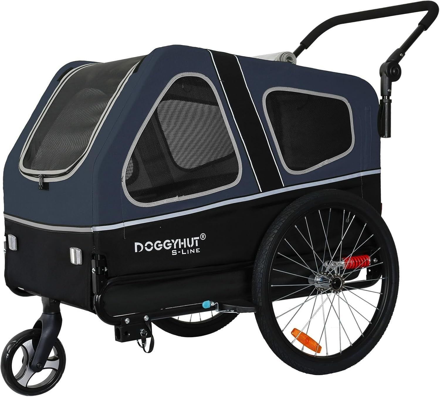 Dog Bike Trailer Stroller 45kg Folding Suspension Cart Blue Black with Brakes