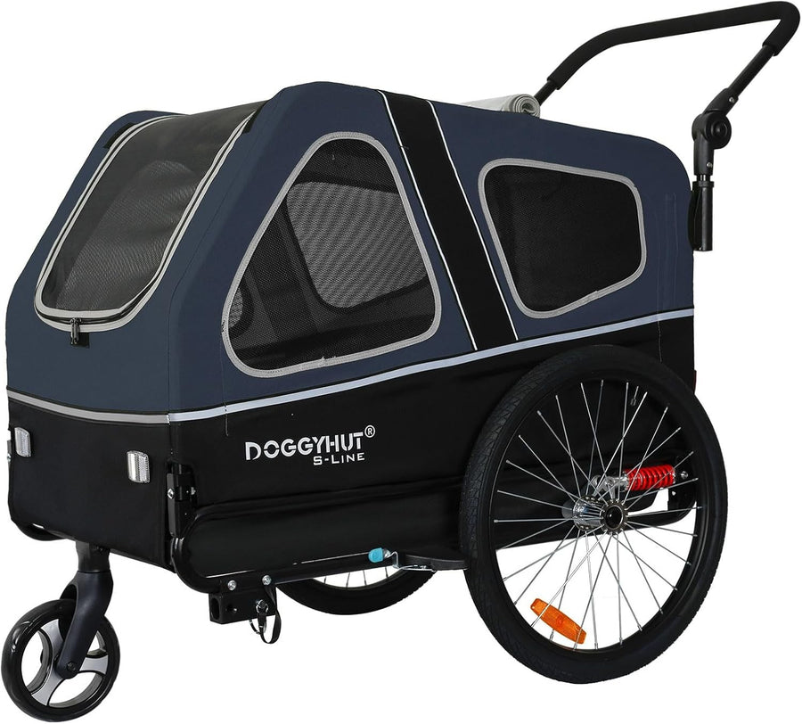 Dog Bike Trailer Stroller 45kg Folding Suspension Cart Blue Black with Brakes