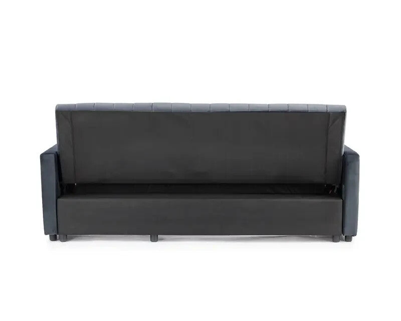 Grey Velvet 3 Seater Sofa Bed Pull-Out Chaise Storage Guest Sleeper Couch