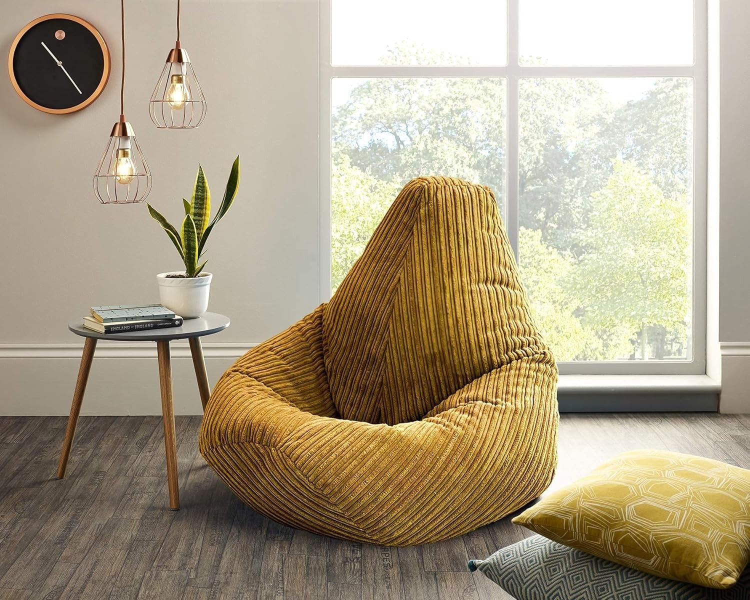 Mustard Cord Bean Bag Chair High Back Recliner Seat for Adults & Teens