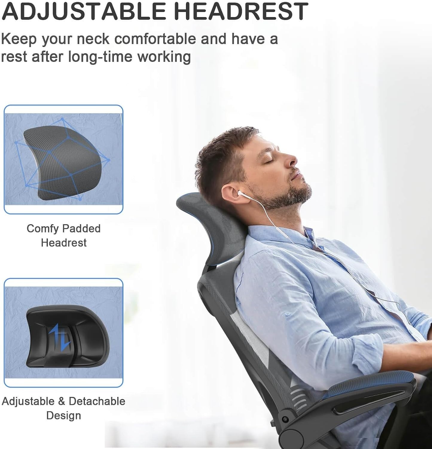 Ergonomic Mesh Office Chair High Back Swivel Desk Chair Flip-up Arms Grey